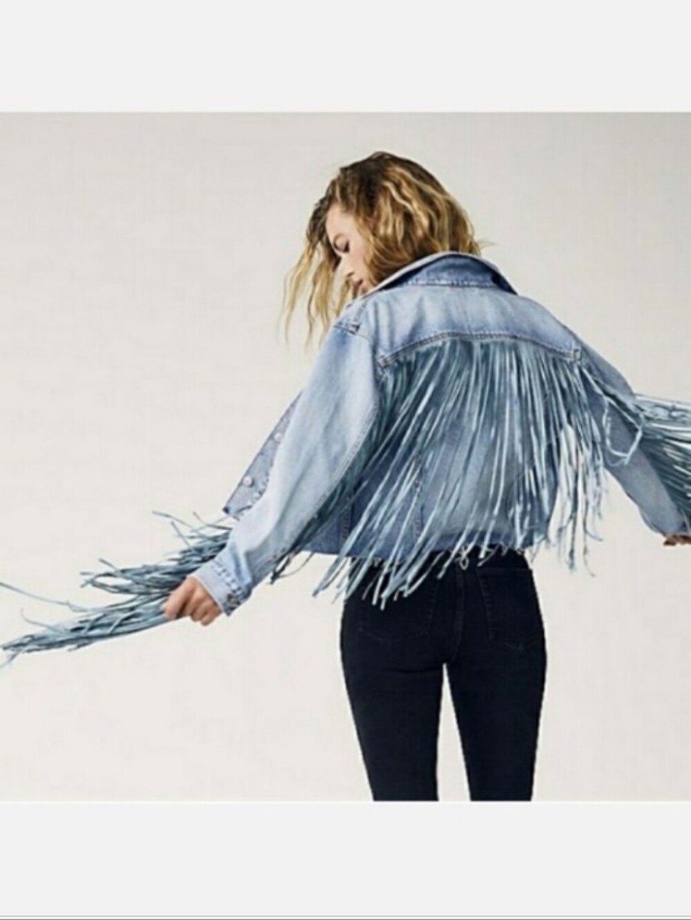 Levis Jacket Fringe Denim Light Wash Western Festival Boho Cowboy Small Size S - Picture 3 of 12